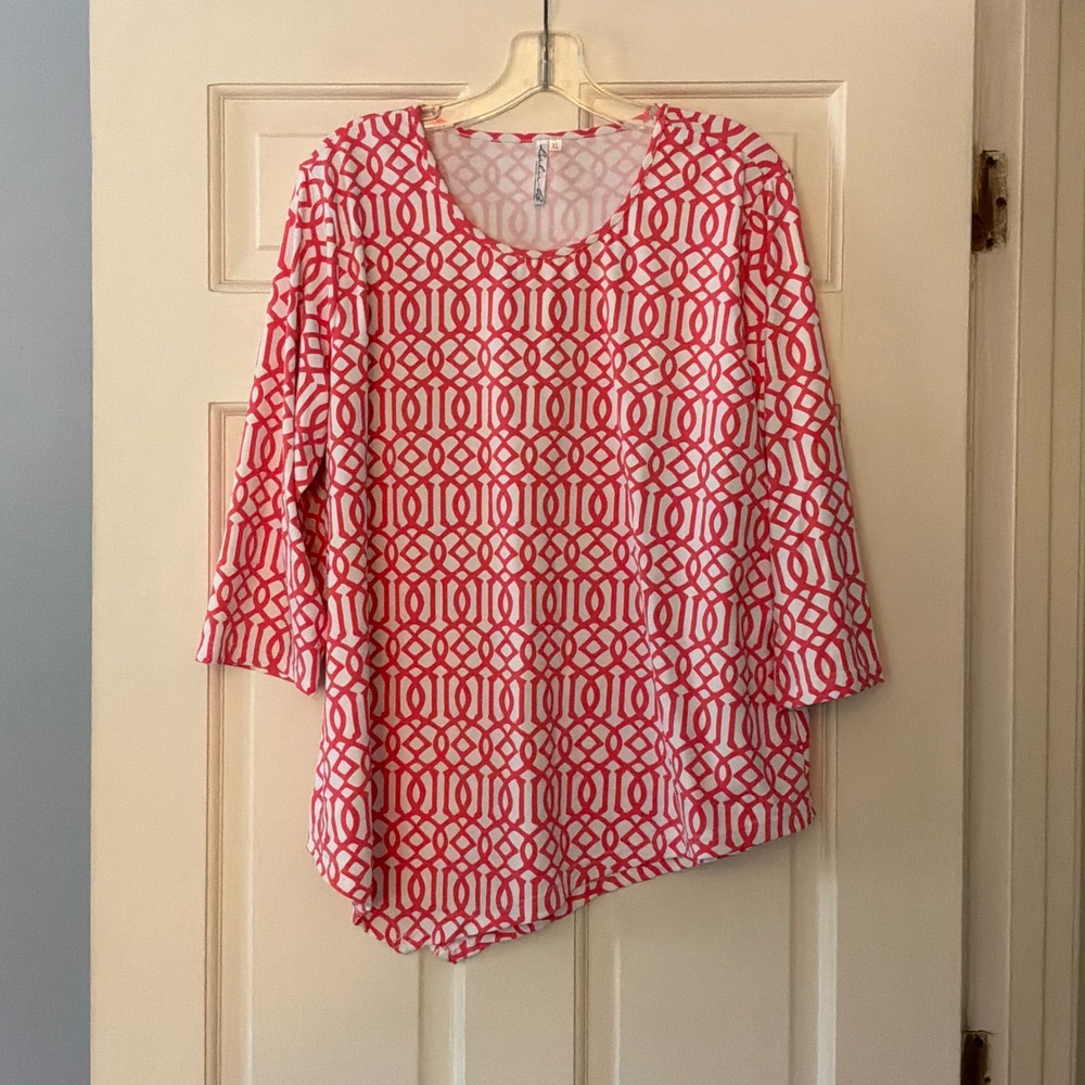 Lulu-B Asymmetrical Top XL UPF 50+ Cooling Coral White Preppy Coastal Travel